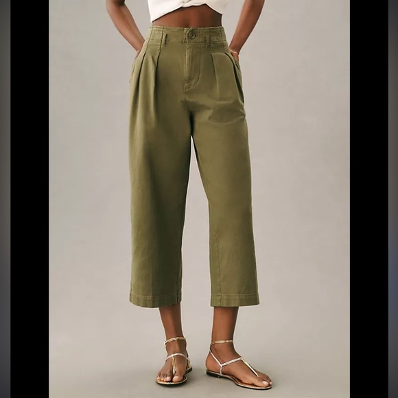 Maeve Pants - Maeve Olive Green Cropped Wide-Leg Pants